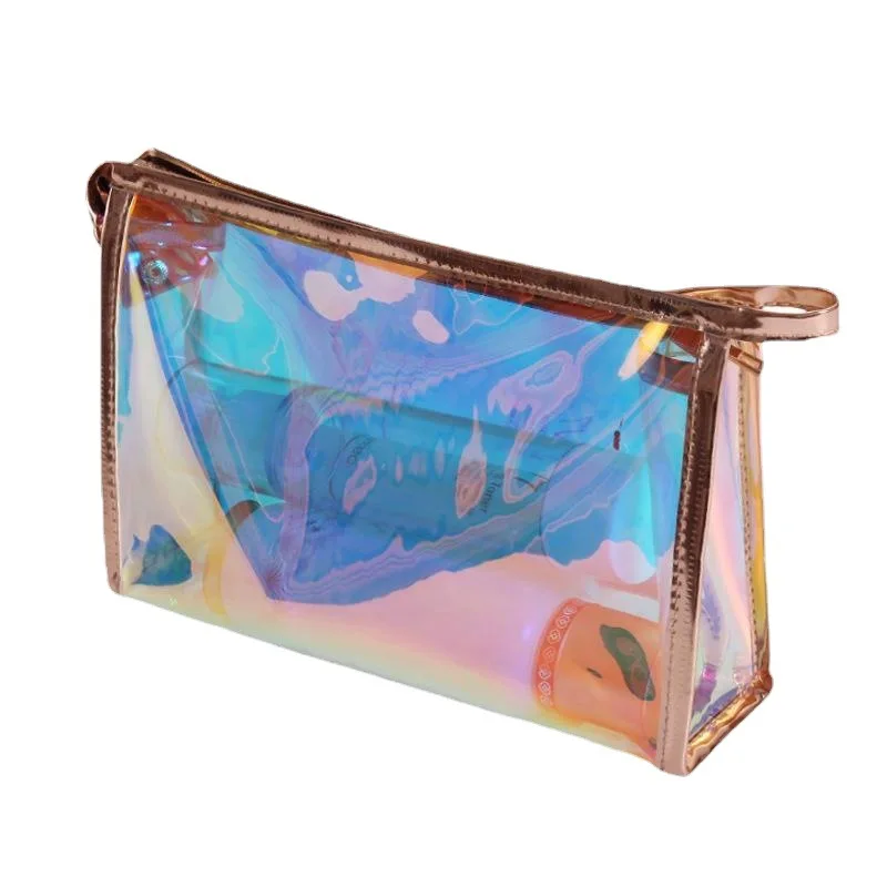 wholesale toiletry skincare beauty custom logo pvc make up bag cosmetic pouches makeup holographic clear cosmetic makeup bag