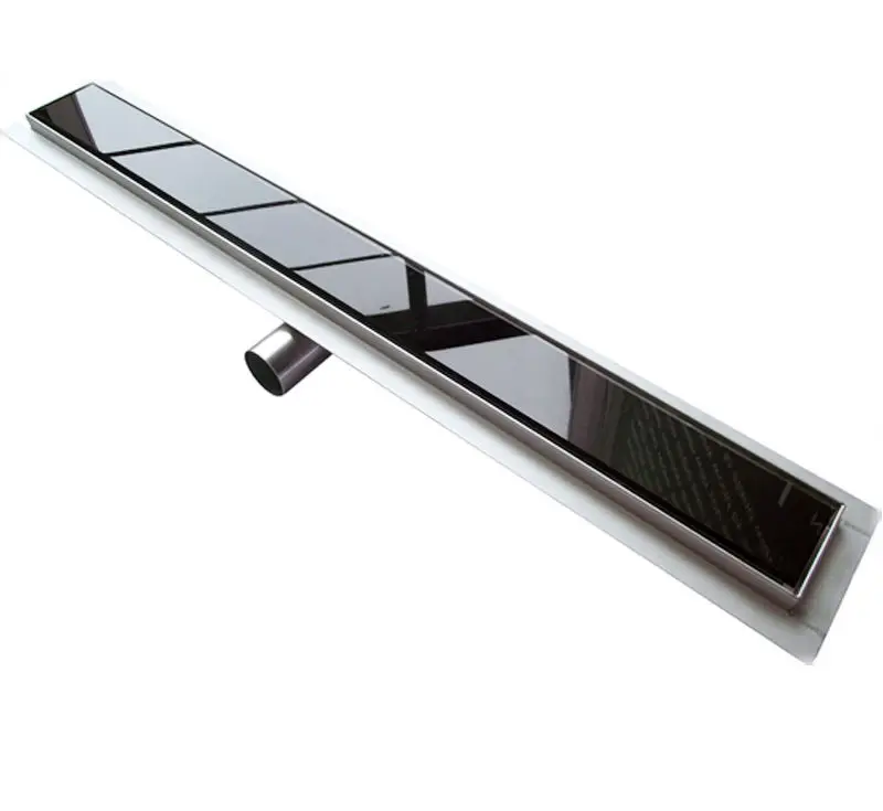 Aootan horizontal side outlet white black glass linear floor drain Stainless Steel tempered glasses insert shower drain