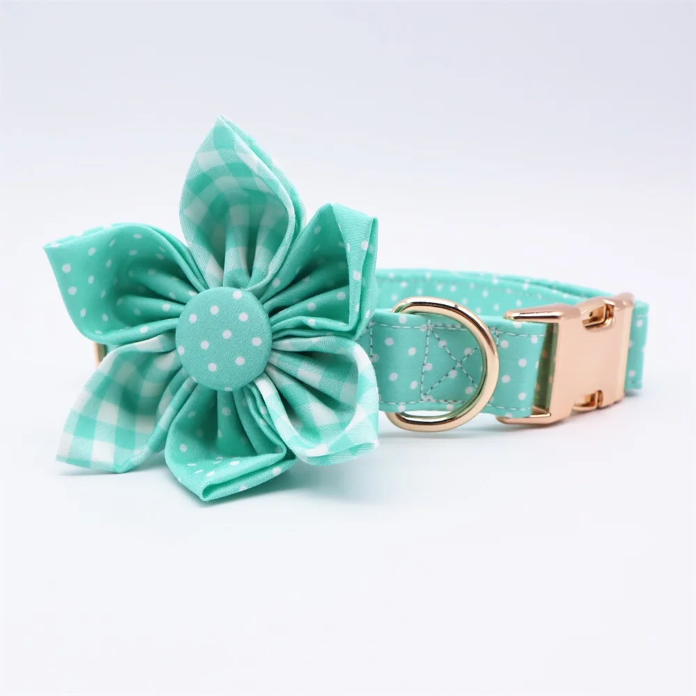 Pink leopard girl dog flower dog collar and leash set for pet dog cat with rose gold metal buckle