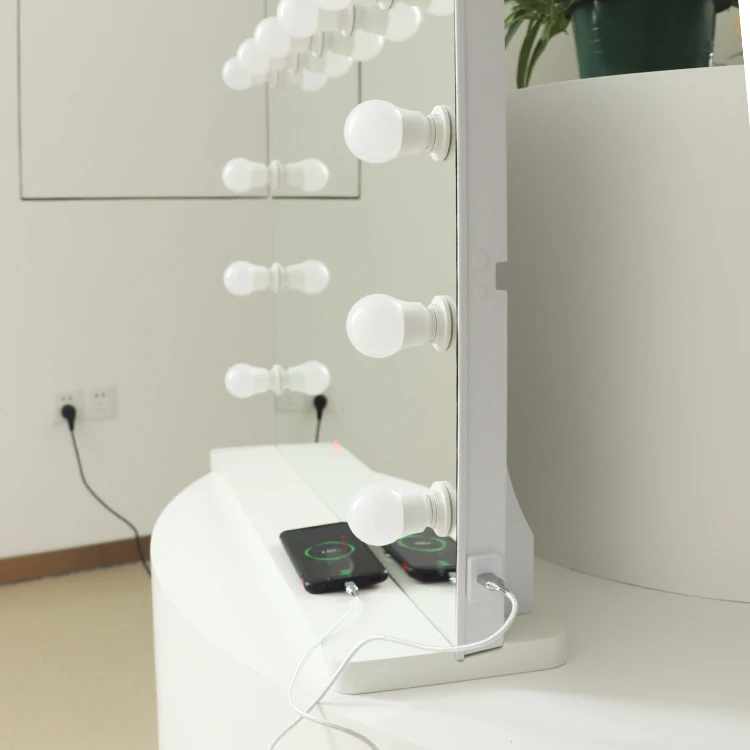 Туалетный столик для макияжа, светодиодное освещение, голливудское зеркало с USB-зарядным устройством