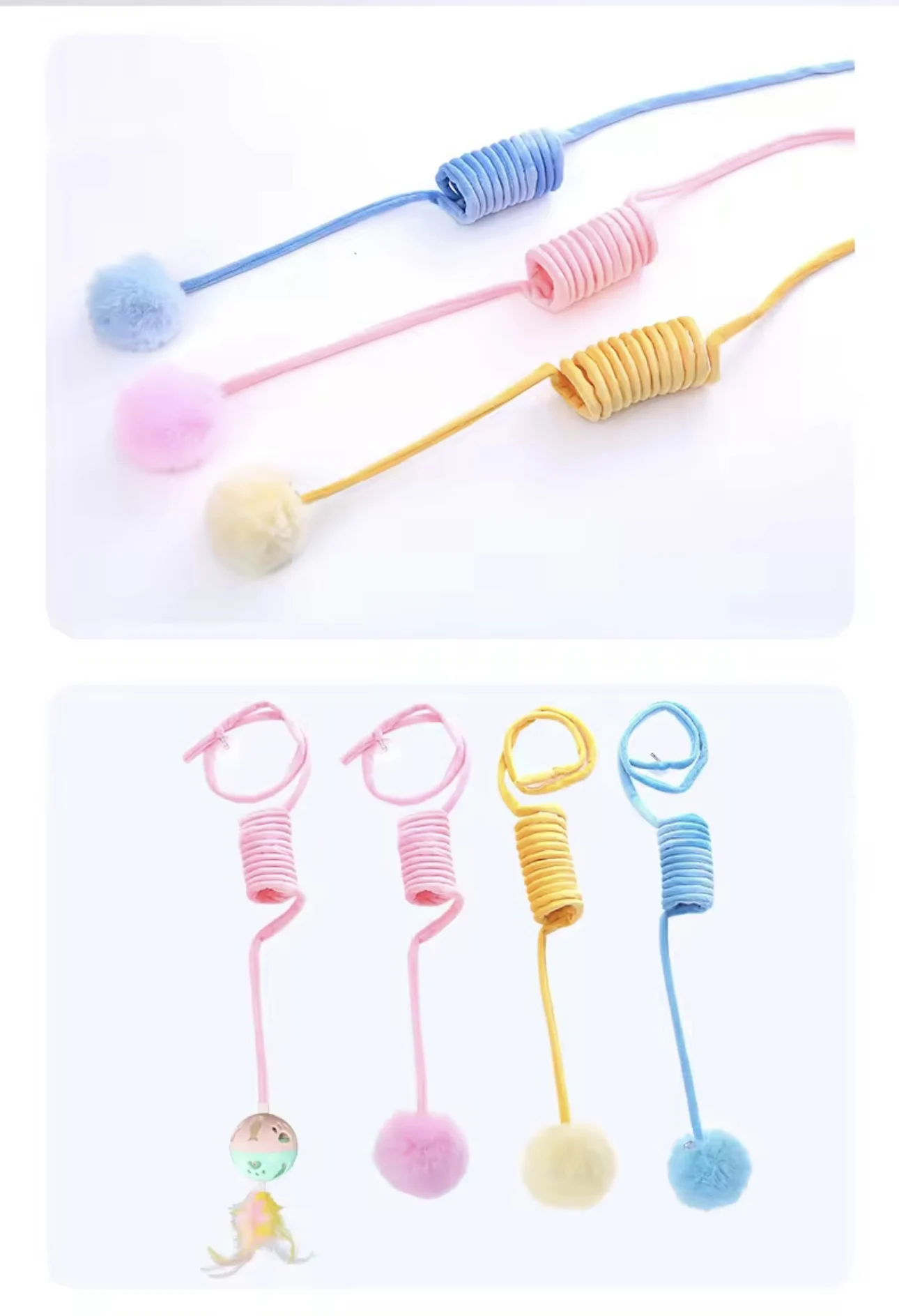 Popular New style Interactive Cat Fun Toys with spring for indoor cats Cat Teaser Toy with Ball plush multiple colors