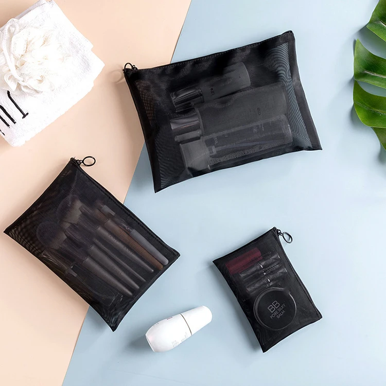 Low MOQ Travelling Small Goods Package Bag Portable Multifunction Black Nylon Mesh Cosmetic Brushes Zipper Bags