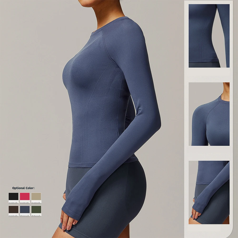 Custom Gym Running Tanktop Seamless Long Sleeved Tshirt Fitness Sport Bra Yoga Activewear Women Camisetas Deportes Workout Top