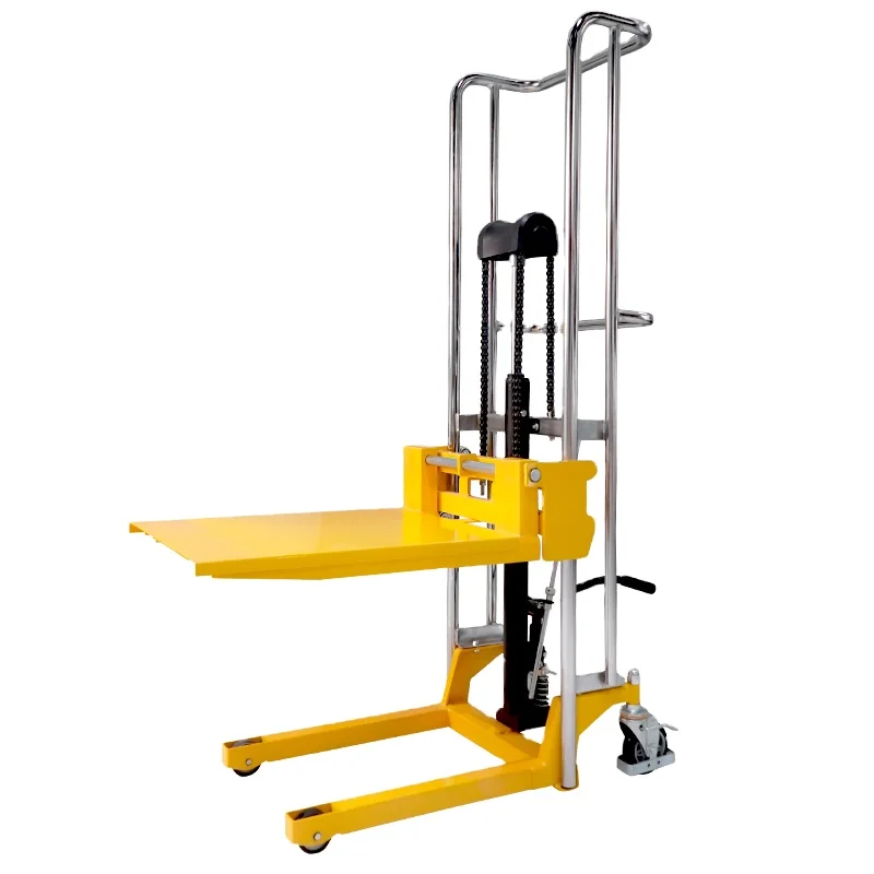HUGO Portable Lifting Platform Hand Lift Mini Manual Hydraulic Tire Stacker Forklift