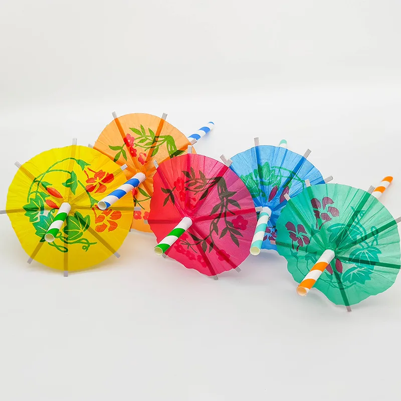Wholesale Colorful Paper Straws  Hat Body Cocktail Drinking Straw Fruit Decoration Paper Straw With Umbrella