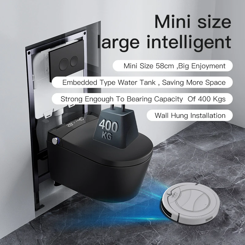 Matt black color wall mounted washroom automatic toilet bowl bathroom hanging ceramic intelligent ceramic smart toilet commode