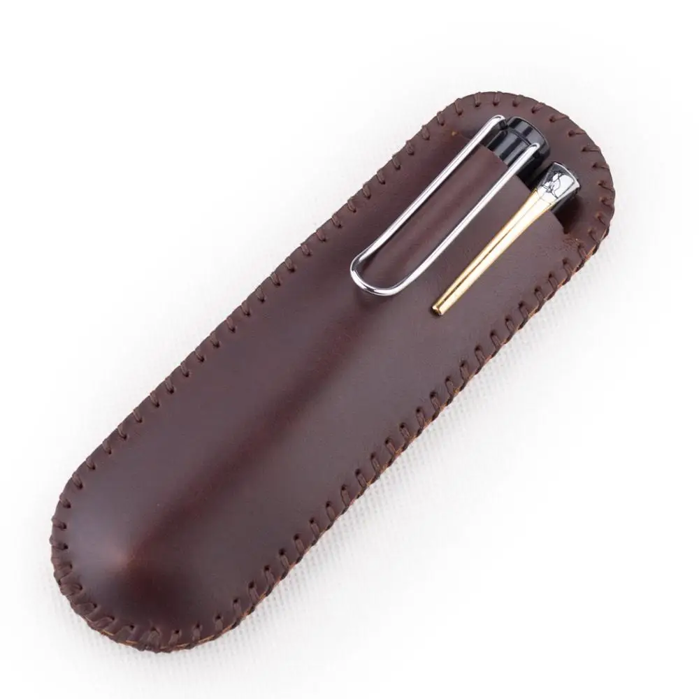 Handmade Genuine Leather Pen Cases Holder Box For Single Fountain Pencil Case Pouch For Men