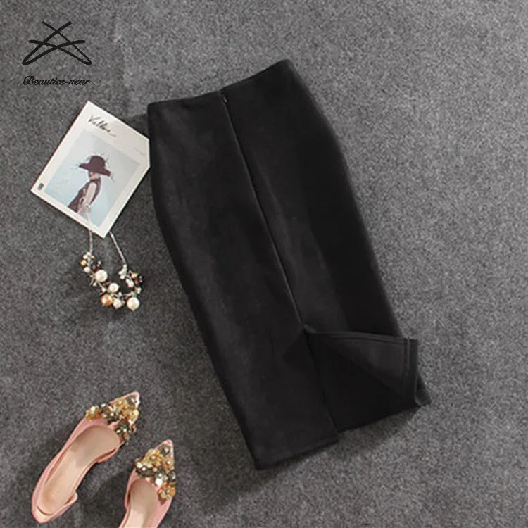 New women fashion bodycon bud official suede pu leather midi skirt for women skirts