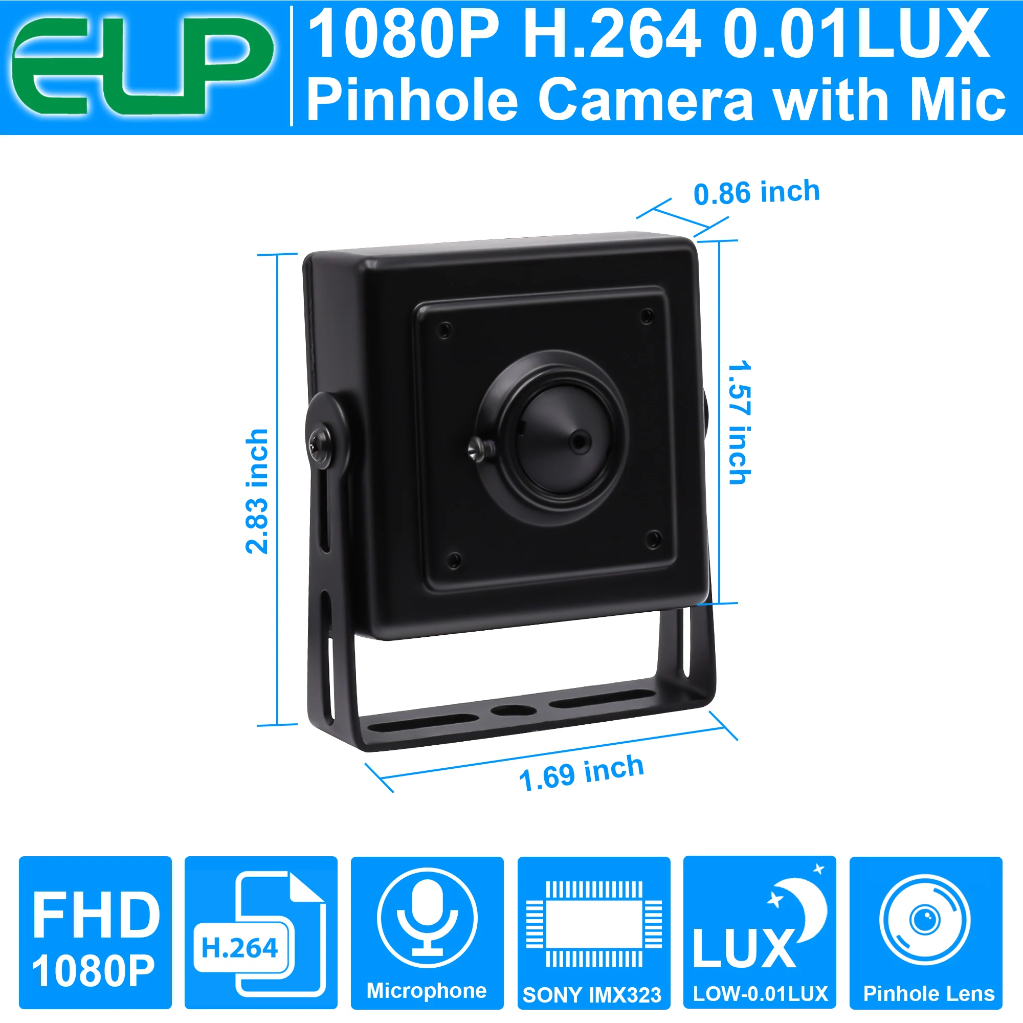 ELP Mini USB Camera with IMX323 Low Illumination CMOS Sensor 1080P Full HD H.264 Metal Case UVC ATM Camera With mini 3.7mm Lens
