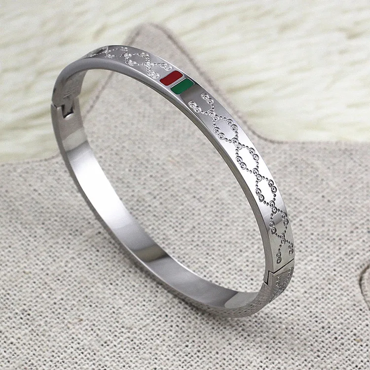 Famous Brand Bracelet Female 18K Gold Stainless Steel Bangles Red and Green Charm Bracelets for Women Lover Jewelry Wholesale