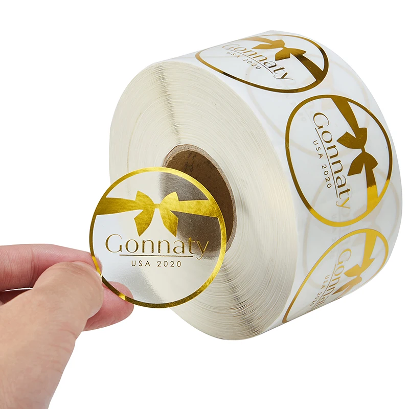 Custom roll logo printing adhesive waterproof gold foil clear vinyl logo label transparent stickers for packaging
