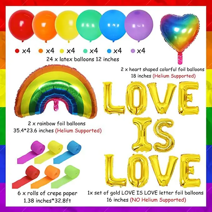 Custom shape design rainbow friendly party decoration aluminum mylar foil balloon for LGBT gay