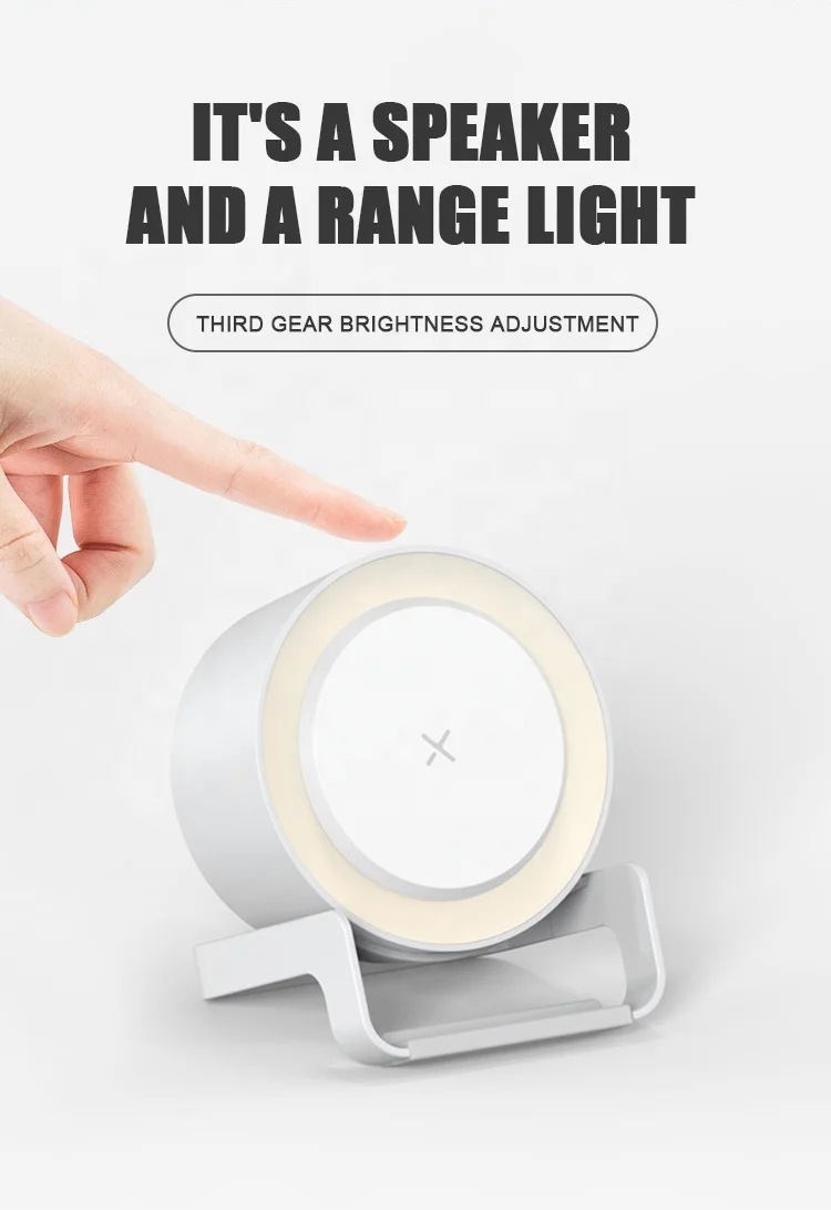 Eco-Friendly Bamboo Portable Mini Phone Stand Bluetooth Lamp Speaker With Wireless Charger