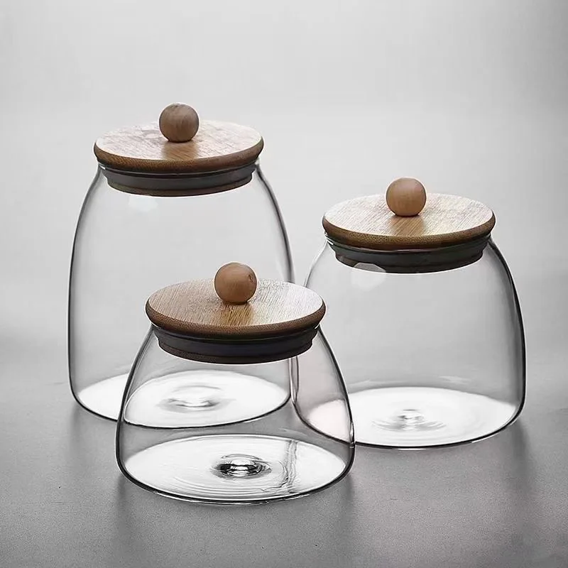 Wholesale Free Kitchen Glass Small Jars with Transparent Bamboo Lids & Airtight Canister Extra Labels for Food Storage Container
