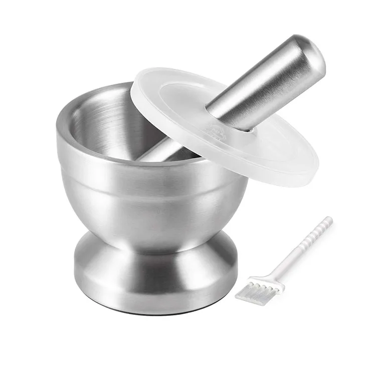 Оптовая продажа, измельчитель для таблеток из нержавеющей стали 304, измельчитель для специй, измельчитель для трав, пестик и Ступка, набор с крышкой