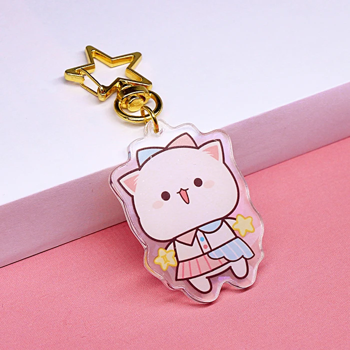 Custom Clear Acrylic Keychain Logo Cartoon  Epoxy Keychain Charm Pin Stand Plastic Key Chain Anime Acrylic Keychain Custom