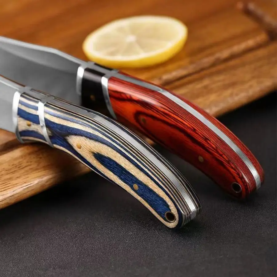 Outdoor Utility & Survival Hunting Multi-Use Stainless Steel Meat Fruit Knife Colored Wooden Handle 3Cr13 Blade Material