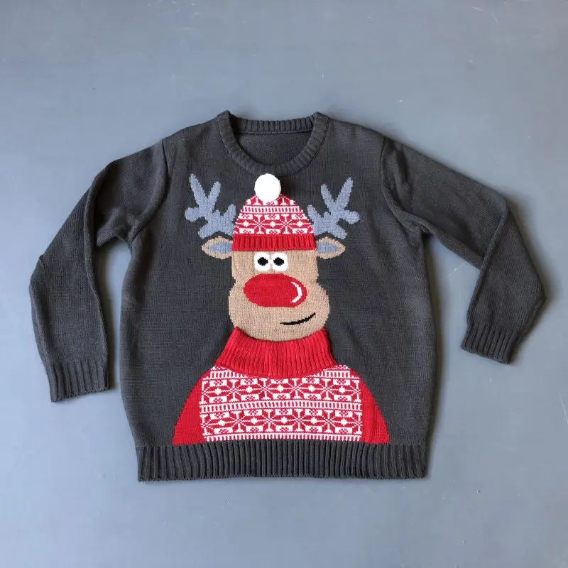 
2021 ugly Christmas knit sweater funny Characters embroidery and pompom,ribbons Christmas cardigan and winter thick pullover 