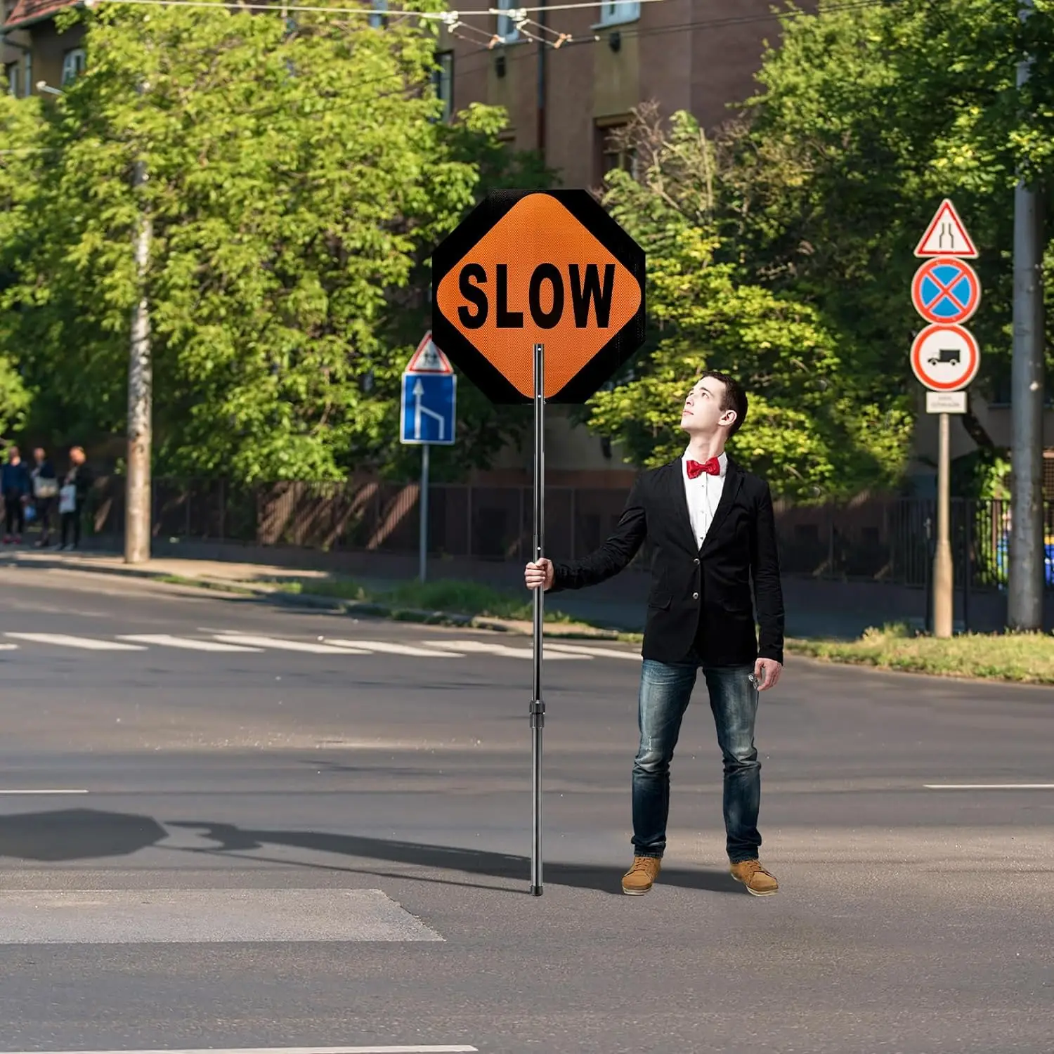 Telescopic Stretchable Staff Double Sided Stop/Slow Guard Paddle Honeycomb Reflective Road Stop Signs