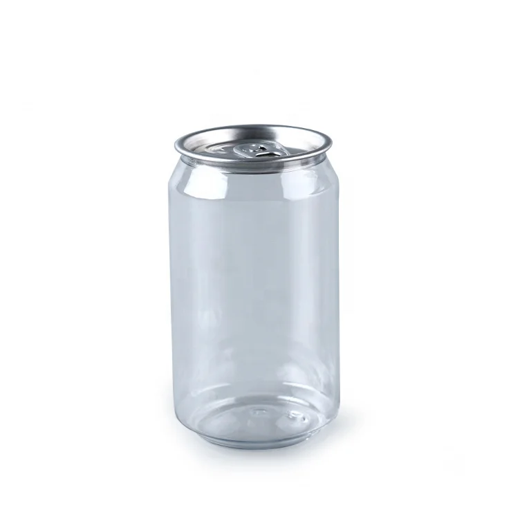 Plastic Pop Can 330ml 500ml 650ml Transparent PET Beverage Can with Open and Drink Lid