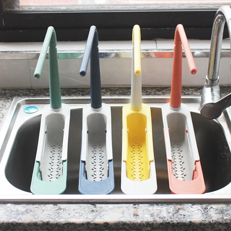 Kitchen Plastic Retractable Dishcloth Sponge Storage Shelf Holder Foldable Over Sink Drain Basket Telescopic Sink Rack