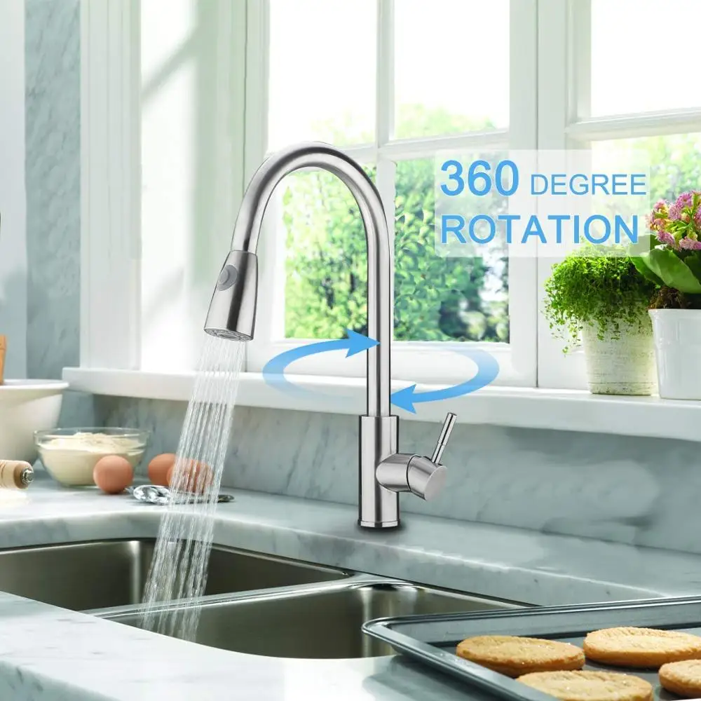 
Sanfino Single Handle Kitchen Faucet, Stainless Steel Kitchen Sink Faucets with Pull Down Sprayer, Brushed Nickel 