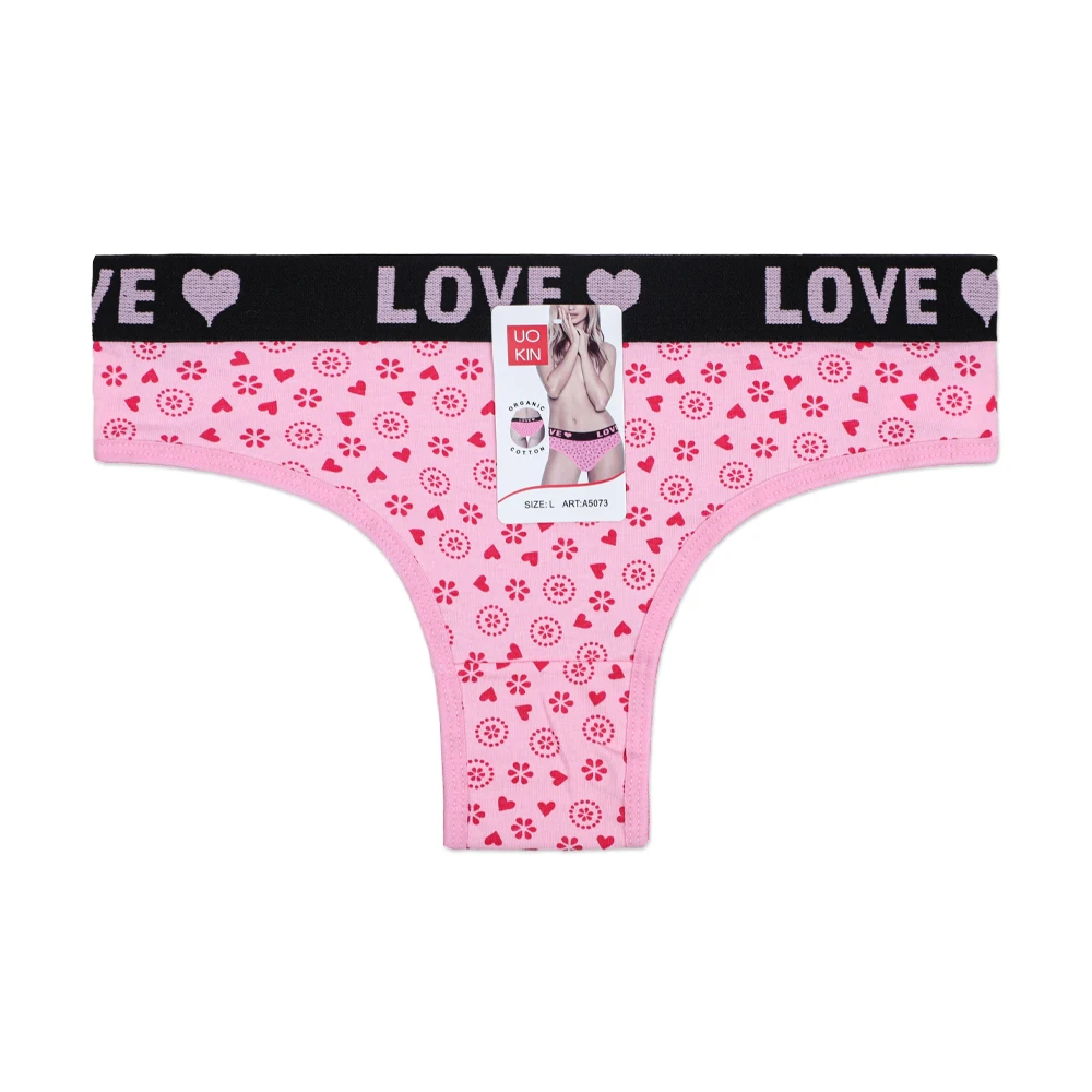 UOKIN Love heart print sexy chinese panties low rise underwear with wide logo waistband A5073