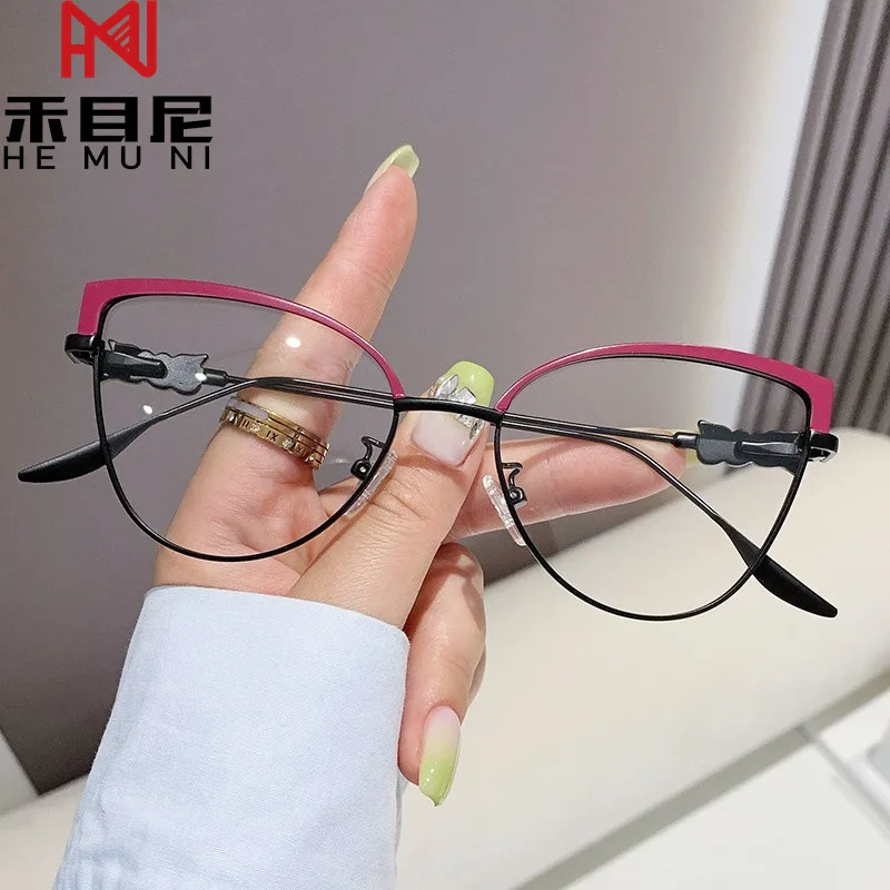 7136 New Arrival metal frame fashion cat eye women glasses anti blue light glasses frame optical eyeglasses