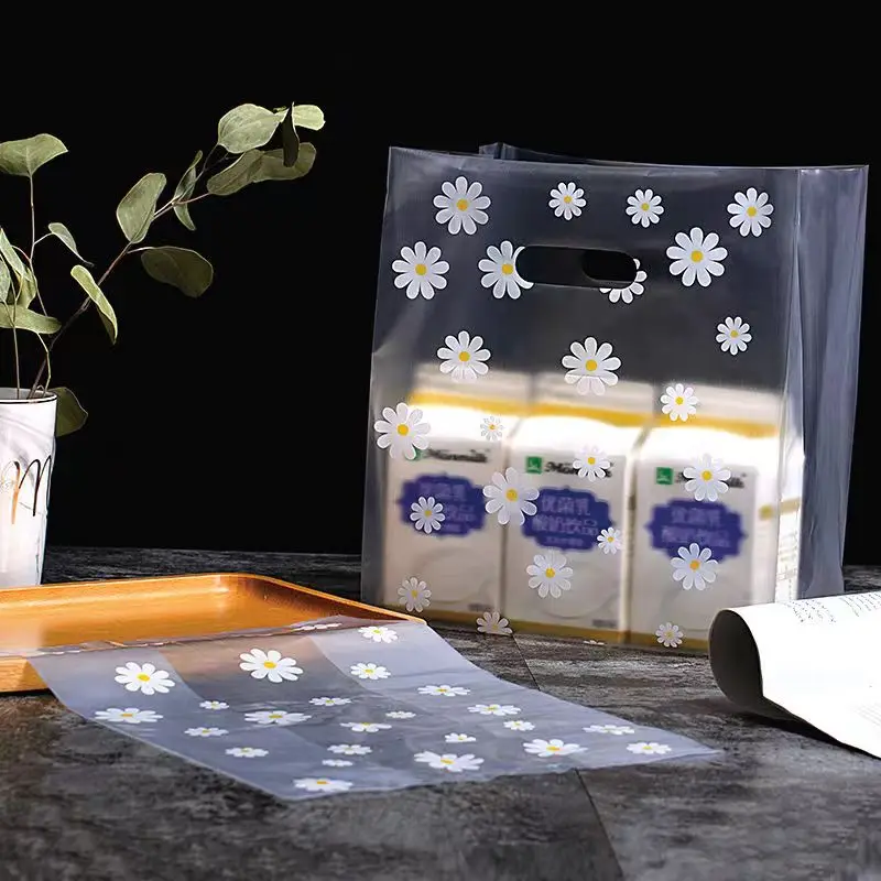 100pcs Up Order 25x35cm Plastic PE Bag  Punched hole Side Gusset Bags Doggy Bags For Grocery