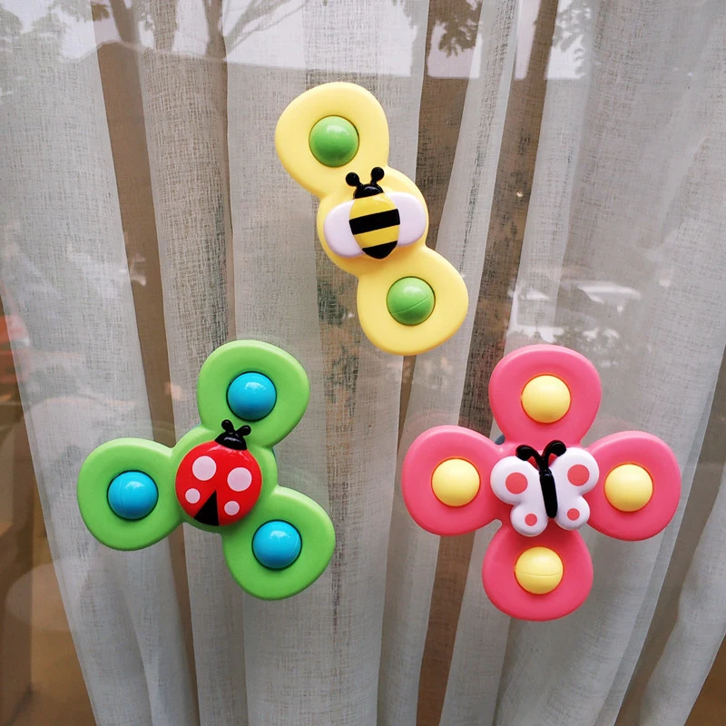 CSG48 Suction Cup Spinning Top Toy Three-Color Insect Fidget Spinners Spinner Interesting Gyroscope Rattle Bath Toys Baby Toys