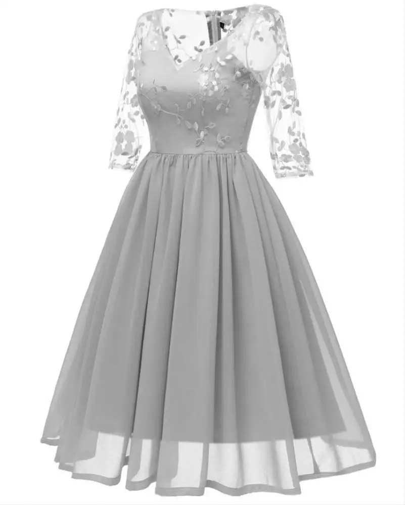 2019 New Arrivals Half Sleeve V-Neck Applique A-Line Prom Dress Bridal Wear