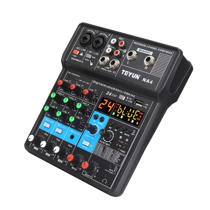 TEYUN NA4 mixer audio digital 4-Channel small digital mixer console K-song live broadcast digital with recording sound card