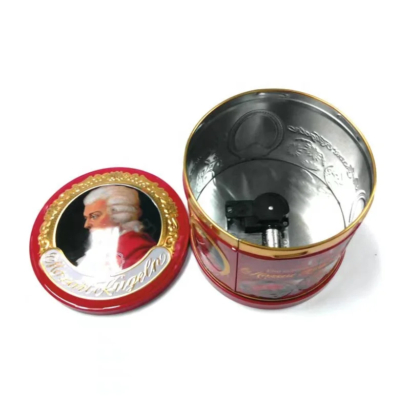 Screwed lid custom round musical chocolate tin box vintage merry go round toy music box rotating tin carousel music box