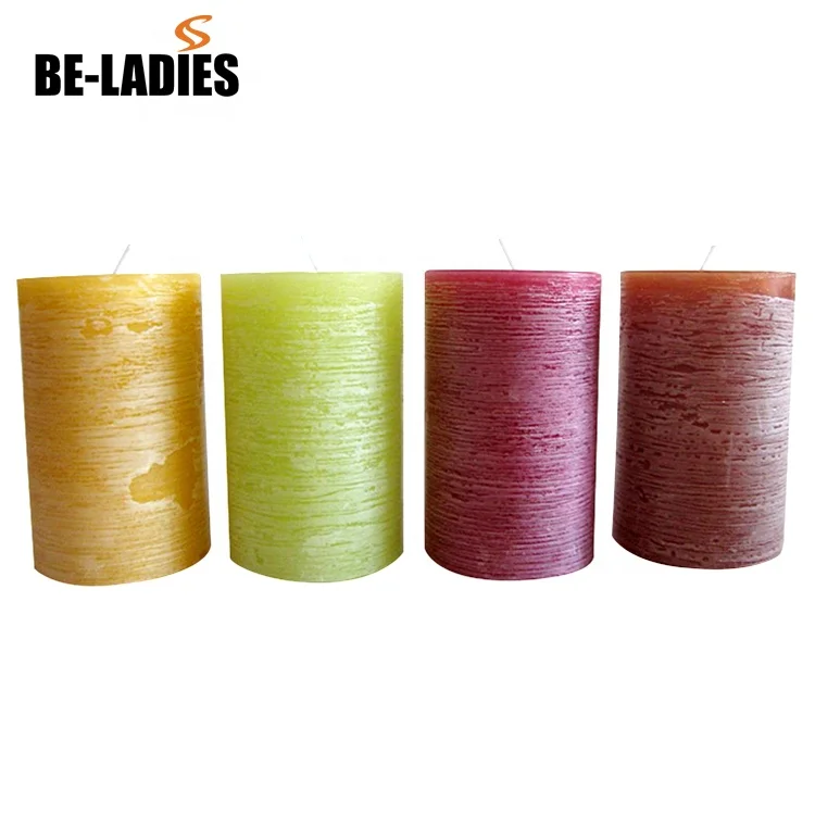 High end luxury fancy colorful handmade rustic fragrance oil paraffin wax pillar candle