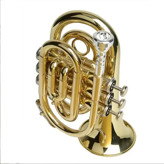 Factory wholesale Standard Golden Lacquered Bb Key Pocket Trumpet for Sale