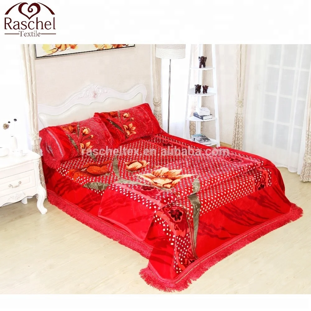 Heavy weight raschel blanket 4PC very soft Heavy 7.5kg Fashion Embossed Super Soft Blanket 2 ply set