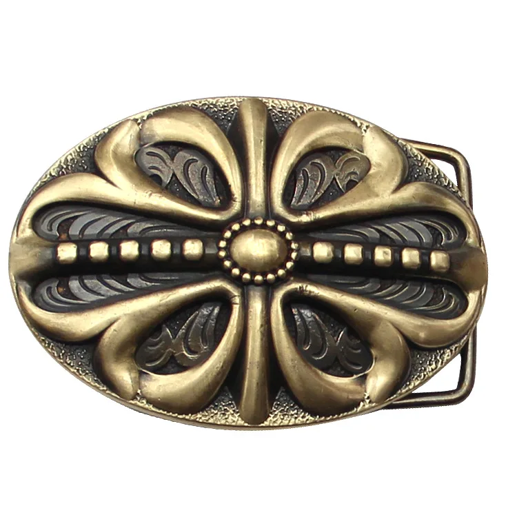 Good price inner size 40mm solid brass cross logo western name plate belt buckle for men