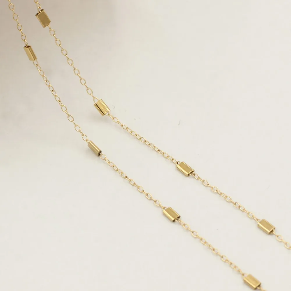 New 14K Gold Filled Cable Chain w/ Flat Beads No Tarnish Permanent Bulk Chain for Jewelry Making