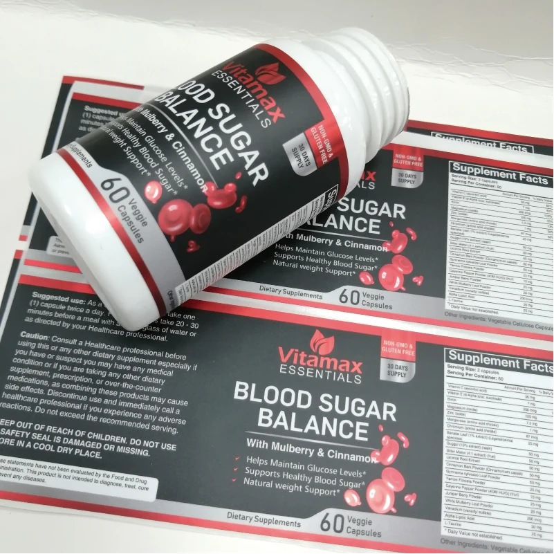 Vinyl Chrome Waterproof Bottle Stickers Custom Printing Customized Supplement Vitamin Pill Medicine Adhesive Packaging Labels
