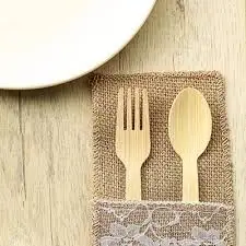 Amazon high quality 100pcs luxury biodegradable compostable bamboo cutlery fork spoon knife set for party