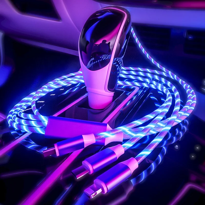 2021 New Trending LED Flowing Light Magnetic Charging Cable Cellphone Fast Charging Cord Micro USB Cable Charger Data Cable Line