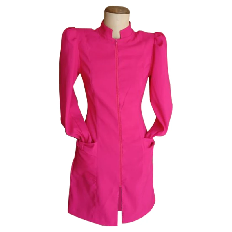wholesale pink beauty salon uniform woman Chinese neck spa mujer skirt for ladies doctor drafted nurse dress with zipper pattern