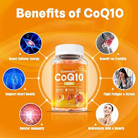 Orange Flavor COQ10 Gummies With Omega 3 Vitamin B3 Zinc Antioxidant Candy Nutritional Supplement For Cellular Energy