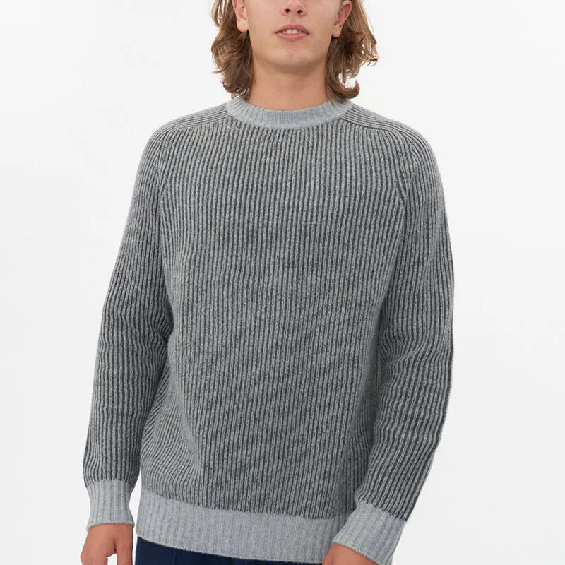 2023 custom knit sweater Men_s Cashmere Rib Knit Crew Neck Taupe knitted jumper Pullover r knit sweater men