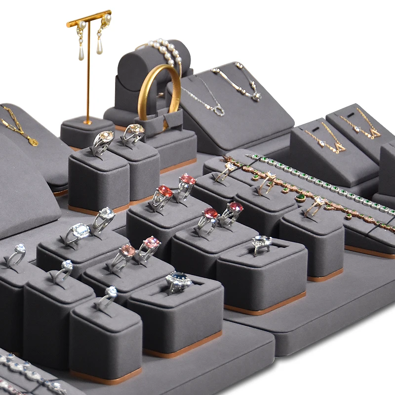 Jinsky  fast ship dark gray jewelry counter display ring necklace stand earring t bar bracelet hold for short case