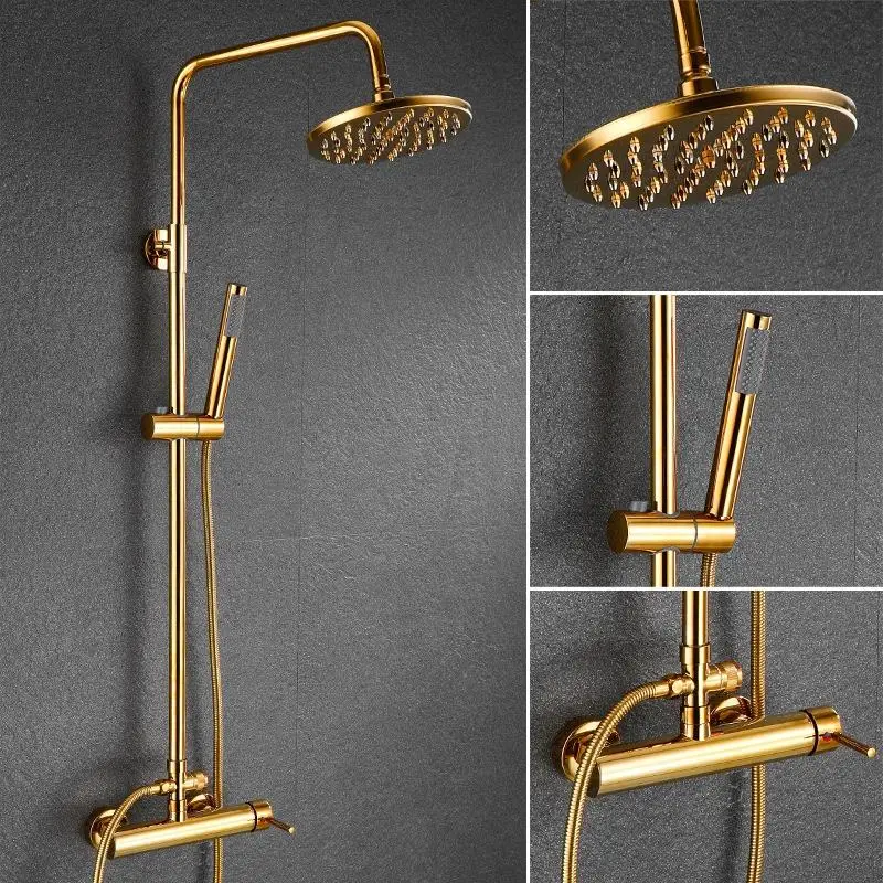 Antique Gold Bathroom Faucet Set Thermostat Thermostatic Shower Complete Mixer With Shower Set