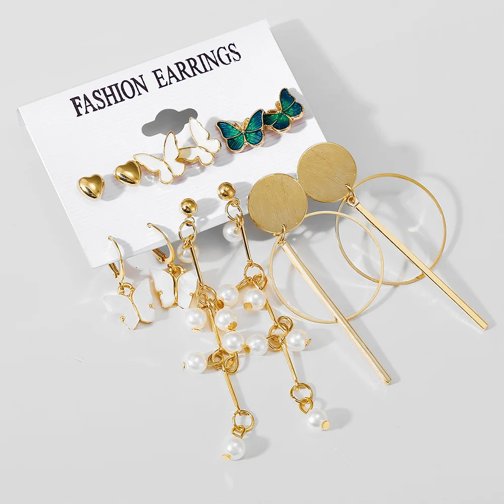 Amazon New Fashion Gold Plated Inlaid Pearl Gold Hoop Set Women Earrings Big Earrings Women Round Earing
