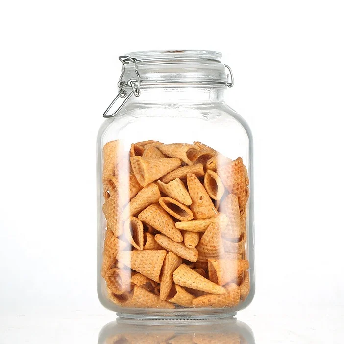 500ml 750ml 1000ml 1500ml 2000ml 3000ml Square Glass Preserving Storage Jar with Airtight Hinged Lid and Leak Proof Gasket