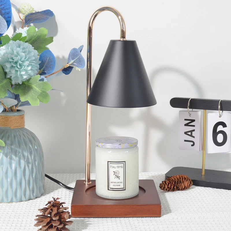 Luxury Electric Candle Warmer Desk Lamp Adjustable Height with Timer Waxed Wood for Home Use US Plug Standard