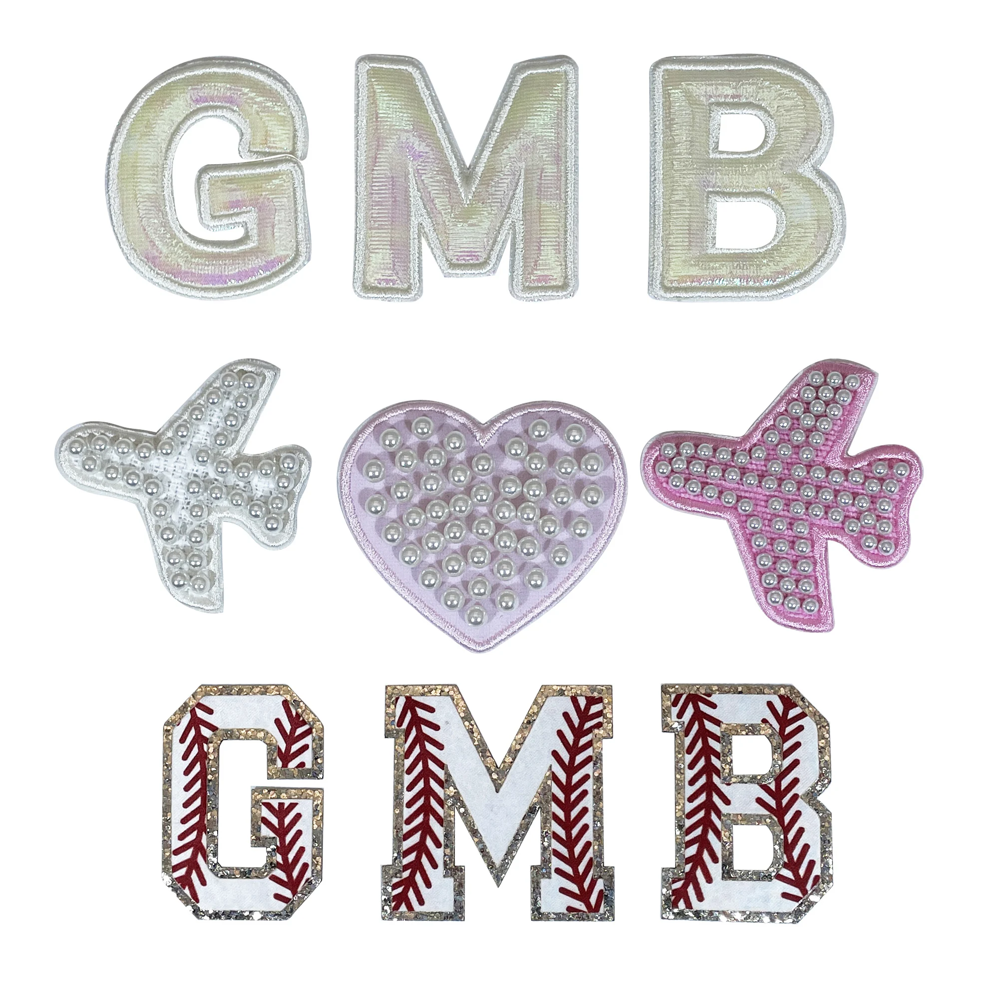 Iron On Alphabet Patch Pearl Custom Rhinestone Patch Hat Heat Press And Chenille Patches Embroidered Logo Chenille